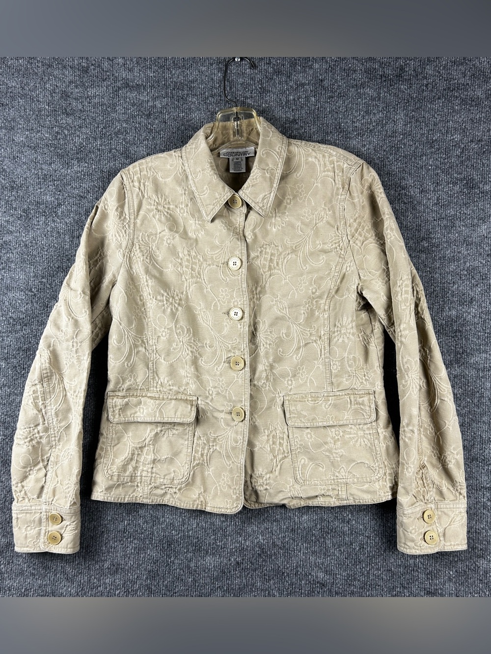 Jones New York Country Beige Floral Embroidered  Jacket Size Medium M